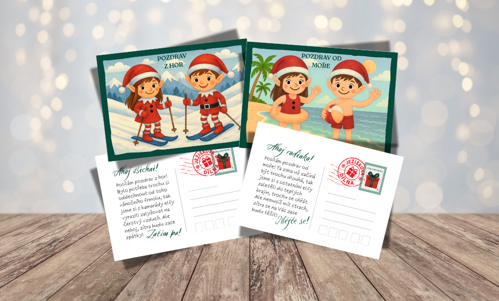 Pohlednice od elfa - zelená & akvarel