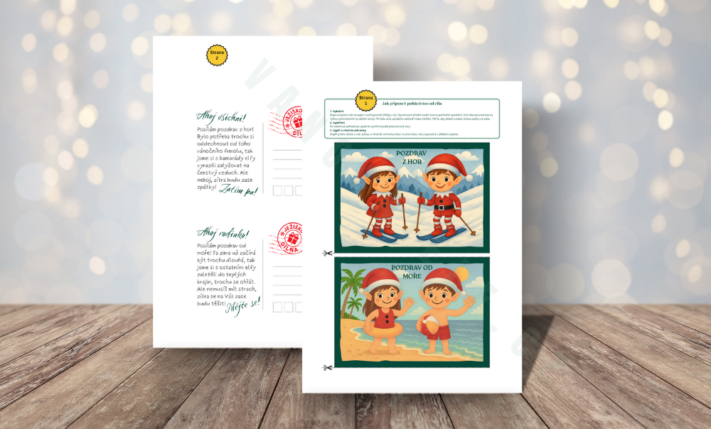 Pohlednice od elfa - zelená & akvarel